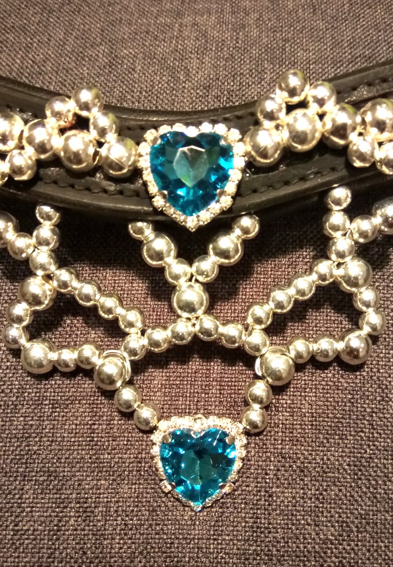 HEADBAND Headband Horse Crystals Hearts Silver Turquoiselight Blue