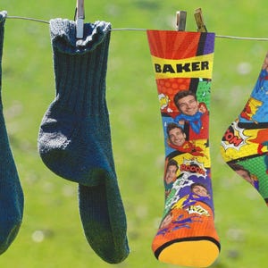Custom Superhero Face Socks – Personalized Funny Socks with Photo & Name, Gift for Dad, Him, or Kids