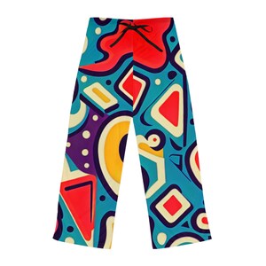 Women&#39;s  Blue and Red Abstract Pop Art Pajama Pants