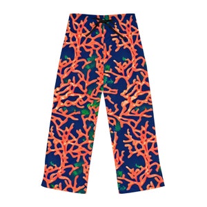 Women&#39;s Orange and Green Coral Pajama Pants