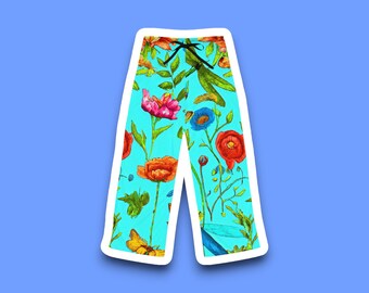 Women's Blue Butterfly and Flower Pajama Pants