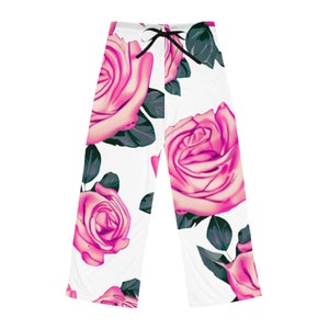 Women&#39;s Barbie Pink and white Rose Floral Print Pajama Pants