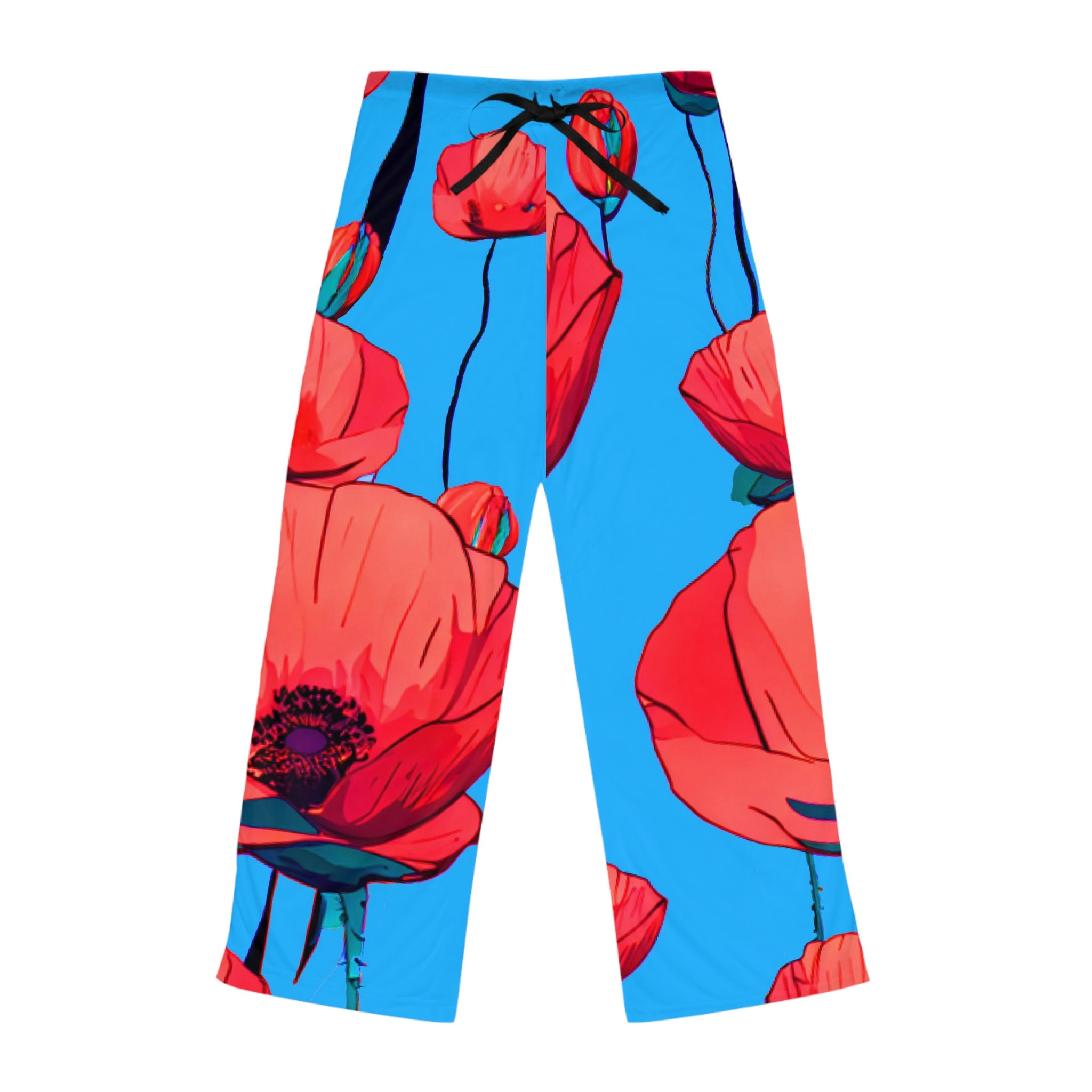Women's Blue and Red Poppy Flower Pajama Pants -  UK