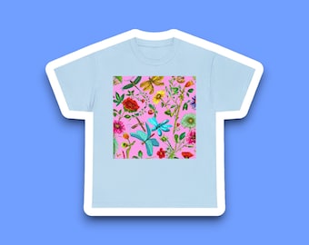 Pink Flower and Butterfly Cotton Tee