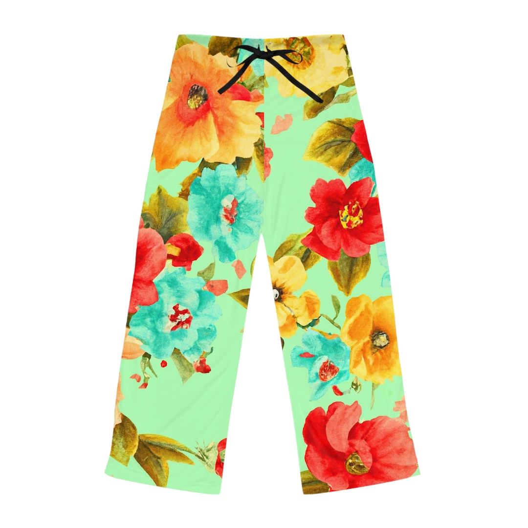 Women's Floral Lime Green Pajama Pants Etsy