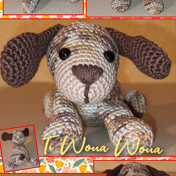 Petit chien fait main au crochet, fils de coton et rembourrage, ti woua woua, Amigurumi, 13 cm de long