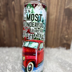 20 oz Stainless Steel Most Wonderful Time of the year red truck tumbler
