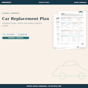 Car Replacement Plan, Repair Versus Replace Budget and Vehicle Upgrade Worksheet