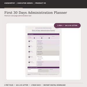 30-Tage-Planer für Testamentsvollstrecker (druckbar), Zeitplan für die Nachlassverwaltung, A4 & US Letter