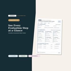 IEP Evaluation Tracker and Assessment Status Fillable PDF for Parents