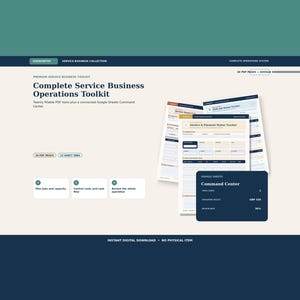 Toolkit voor bedrijfsactiviteiten in de dienstverlening, printbare planner van 20 pagina's en Google Sheets-dashboard