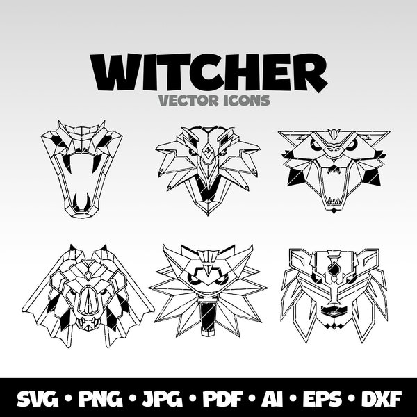 Witcher Svg Bundle Pack Witcher Vector Png White Wolf Svg Witcher Logo Medallion Svg Silhouette SVG Cricut Witcher Vector Logo Png Symbols