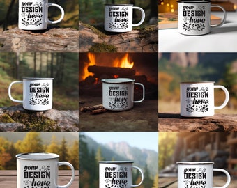 9x Camp Mug Mock Ups Enamel Coffee Cup Mock up Bundle Modern Mock Up Camp Styled Metal Mug Graphic Design Mug Mockup JPG Digital Download