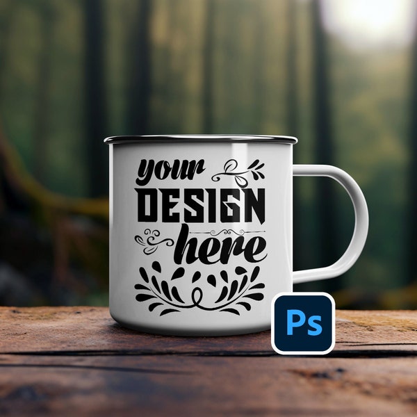 PSD Enamel Mug Mock Ups Enamel Cozy Coffee Cup Mockup Camping Mug Mock Up Camp Styled Metal Mug Smart Object Mug Mockup PSD Digital Download