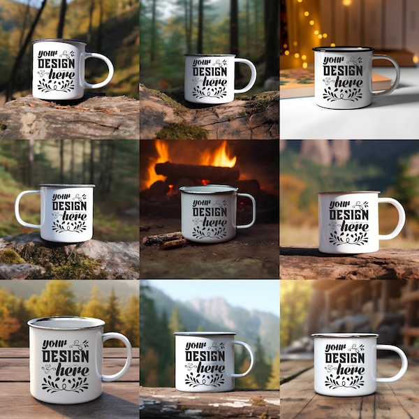 9x Camp Mug Mock Ups Enamel Coffee Cup Mock up Bundle Modern Mock Up Camp Styled Metal Mug Graphic Design Mug Mockup JPG Digital Download