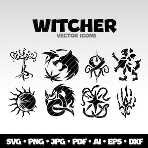 Witcher Svg Bundle Pack Witcher Vector Png White Wolf Svg Witcher Logo Medallion Svg Silhouette SVG Cricut Witcher Vector Logo Png Symbols