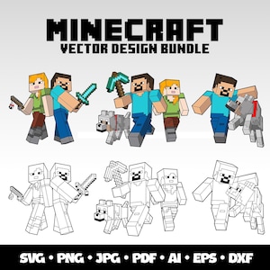 Minecraft Svg Bundle Minecraft Steve Alex Vector Digital Minecraft Sticker Gamer Party Gift Idea  Minecraft Birthday Gift Idea Gamer Shirt