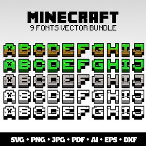 Minecraft 9 lettertypen Svg bundel Minecraft alfabet afdrukbare Minecraft gamer cadeau gepersonaliseerde verjaardag Minecraft cadeaus voor jongens gamer partij