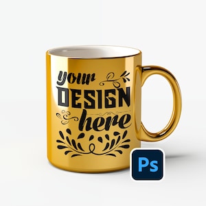PSD Gold Mug Mockup Coffee Gold Mug Mockups Bundle PSD Gold Mug Mock Up Smart Object Mug Mockups Metallic Sublimation Wedding Mug PSD Bundle