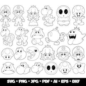 Super Mario Svg-bundel, Super Mario-svg, Yoshi-svg, Super Mario Svg gelaagd, Super Mario Png, Mario Svg-bundel, Peach Svg, Yoshi Cut-bestand