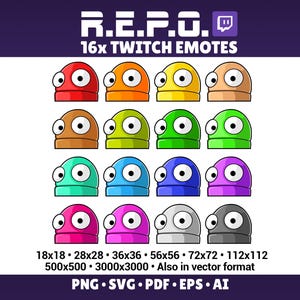 REPO Emotes Pack for Twitch Discord REPO Side Eye Emote Discord Stickers Repo Game Twitch Emotes Bundle