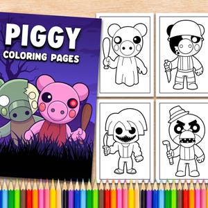 24 personaggi di Roblox Piggy da colorare stampabili, libro da colorare A4 per bambini, pagine da colorare stampabili per giocatori, bundle di personaggi di Roblox Piggy