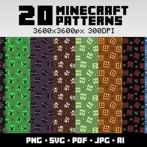 Minecraft Seamless Patterns Bundle Minecraft Digital Paper Gaming Clipart en capas SVG Minecraft Gamer Regalo para cumpleaños Minecraft DIY Crafts