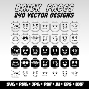 240 Brick Faces Svg Bundle Kids Toys Building Blocks Svg Brick Characters Face Svg Digital Download Brick Heads Vector Cricut Bundle