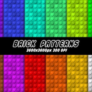 12 Brick Patterns Svg Bundle Seamless Kids Toys Building Blocks Digital Paper Colorful Toy Bricks Printable Paper Pack PNG JPG