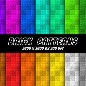 20 Brick Patterns Svg Bundle Seamless Kids Toys Building Blocks Digital Paper Colorful Toy Bricks Printable Paper Pack PNG JPG