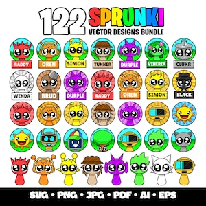 122 Incredibox Sprunki Svg Bundle Sprunki Beats Gaming Clipart SVG Gamer Birthday Incredibox Sprunki Cake Topper Png Digital Download