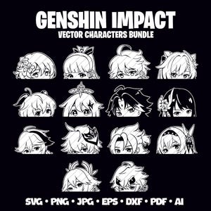 Genshin Auswirkungen Charaktere SVG Bundle Cricut Vektor Genshin Printable Anime Cosplay Themed Party Eula, Albedo, Shotgun Raiden, Targalia