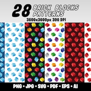 28 Brick Patterns Svg Bundle Seamless Kids Toys Building Blocks Digital Paper Colorful Toy Bricks Printable Paper Pack PNG JPG