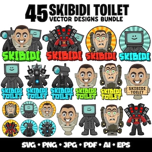 45 Skibidi Toilet Svg Bundle Gamer Birthday Skibidi Toilet Cake Topper Layered SVG Cricut Cameraman, Tv Man, Speaker Man, Popular Gaming Svg