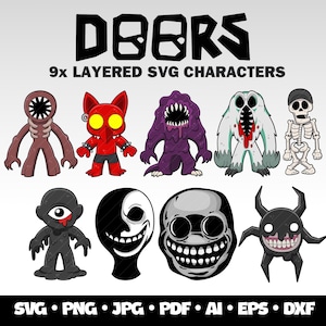 Portes Roblox SVG Bundle Roblox Svg en couches Cricut Roblox Doors Clipart anniversaire jeu Clipart Roblox Doors personnages SVG Gamer Bundle