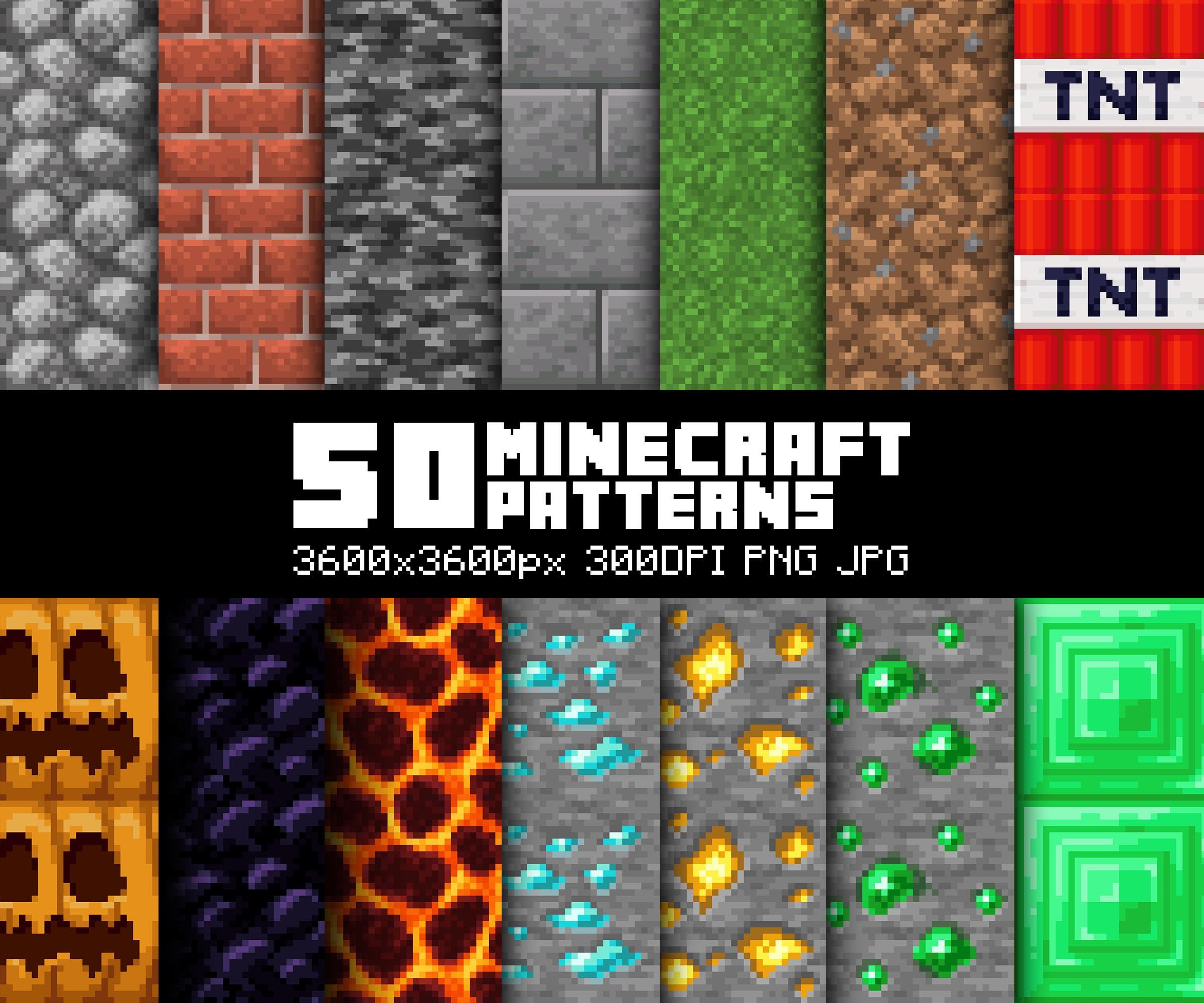 50 Mine Seamless Patterns Bundle Minecraft Digital Paper Gaming Clipart Layered SVG Minecraft Gamer Gift for Birthday Minecraft DIY