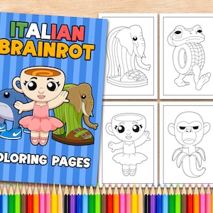 Italian Brainrot Coloring Pages Printable Italian Brainrot Bundle Printable Tun Tung Tung Shahur, Tralalero Tralala, Bombardino Crocodilo