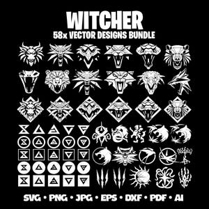 Witcher Svg bundel Pack Witcher Vector Png Gaming Clipart Svg Witcher Logo medaillon Svg silhouet SVG Cricut Witcher pictogrammen Vector symbolen