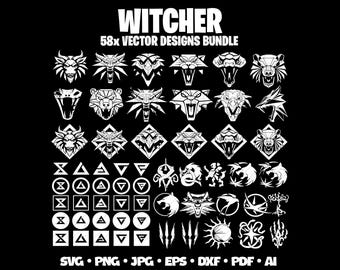Witcher Svg Bundle Pack Witcher Vector Png Gaming Clipart Svg Witcher Logo Medallion Svg Silhouette SVG Cricut Witcher Icons Vector Symbols
