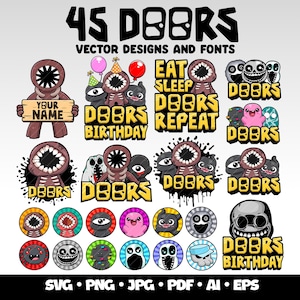 Roblox Doors SVG Bundle Doors Figure, Rush, Seek, Screech Roblox Characters Svg Roblox Doors Birthday Doors Characters SVG Gaming Clipart