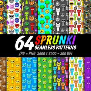 64 Incredibox Sprunki Seamless Patterns Bundle Sprunki Beats Gaming Clipart Layered SVG Bundle Gamer Geburtstag Incredibox Sprunki Png Clipart