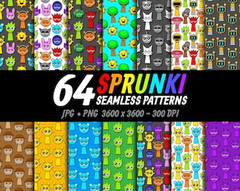 64 Incredibox Sprunki Seamless Patterns Bundle Sprunki Beats Gaming Clipart Layered SVG Bundle Gamer Birthday Incredibox Sprunki Png Clipart