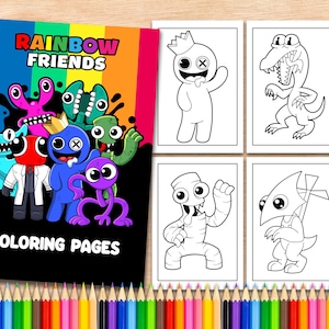 24 páginas para colorear imprimibles de Rainbow Friends Libro para colorear A4 para niños Páginas para colorear imprimibles de Gamer Paquete de personajes de Rainbow Friends