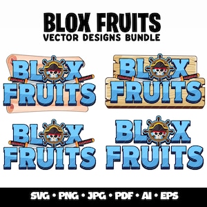 Blox Fruits SVG Logo Bundle Roblox Gaming Clipart Pirate Ninja Roblox SVG Blox Fruit Birthday Printable Cake Roblox Cricut Game Fruits PNG