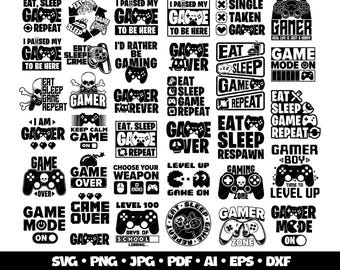 40 Gaming Svg Bundle, Eat Sleep Game Repeat Svg, Gamer Svg, Gaming Svg Bundle, Cricut Cut Files, Funny Svg, Gamer Kid Svg, Video Games Svg