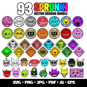 93 Incredibox Sprunki Svg Bundle Sprunki Beats Gaming Clipart Layered SVG Gamer Birthday Incredibox Sprunki Cake Topper Png Digital Download