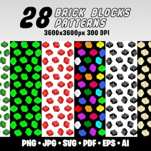 28 Brick Patterns Svg Bundle Seamless Kids Toys Building Blocks Digital Paper Colorful Toy Bricks Printable Paper Pack PNG JPG