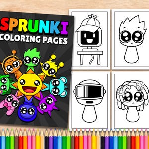 20 pages à colorier imprimables personnages Sprunki pour enfants, livre de coloriage pour enfants Gamer Incredibox Sprunki Characters Bundle