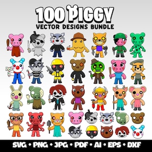 100 Roblox Piggy SVG Bundle Personaggi Roblox Roblox Regalo di compleanno per giocatori Roblox Bundle Clipart di gioco PNG per giocatori Roblox Piggy Bundle