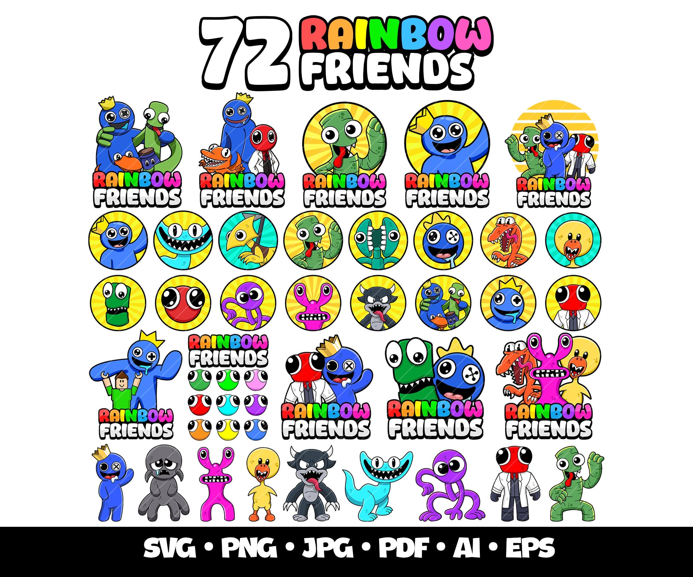 72 Rainbow Friends Svg Bundle Gaming Clipart Rainbow Friends Cricut Files Rainbow Friends Layered Svg Png Roblox Rainbow Friends Birthday